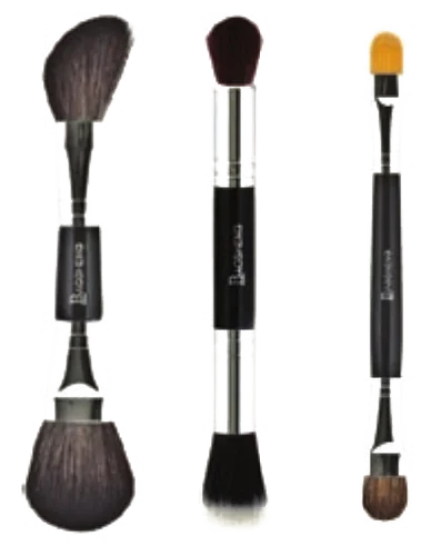 Three double-ended brushes: powder, blush and angled blush