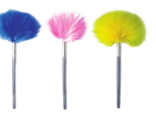 Feather shimmer brushes in blue, pink and yellow