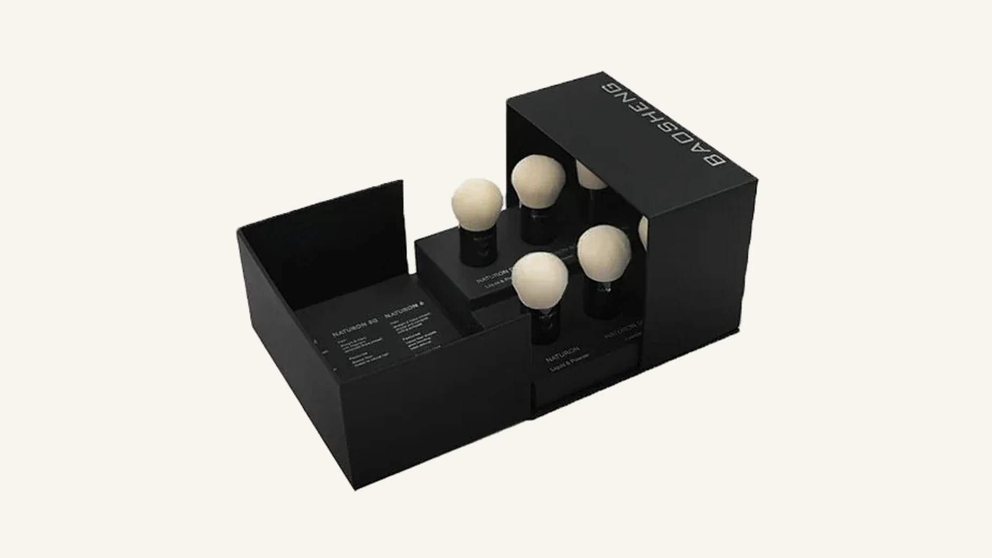 Black Baosheng rigid sleeve box with a four-piece kabuki set