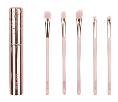 Rose-gold pencil case with five eye brushes